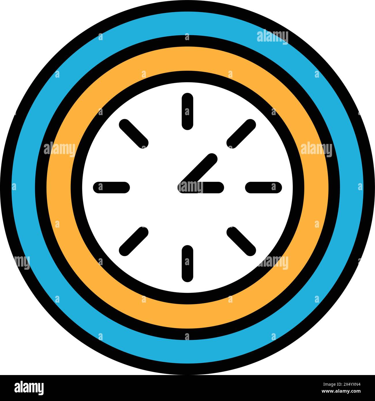 Un orologio bianco e nero con le mani. L'orologio è impostato sull'ora delle 3:00 Illustrazione Vettoriale