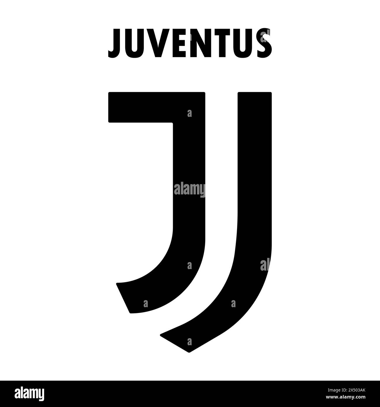 Emblema della Juventus FC su un iconico sfondo bianco e nero. Leggendario club di calcio, serie A italiana, stemma e colori iconici. Editoriale Illustrazione Vettoriale