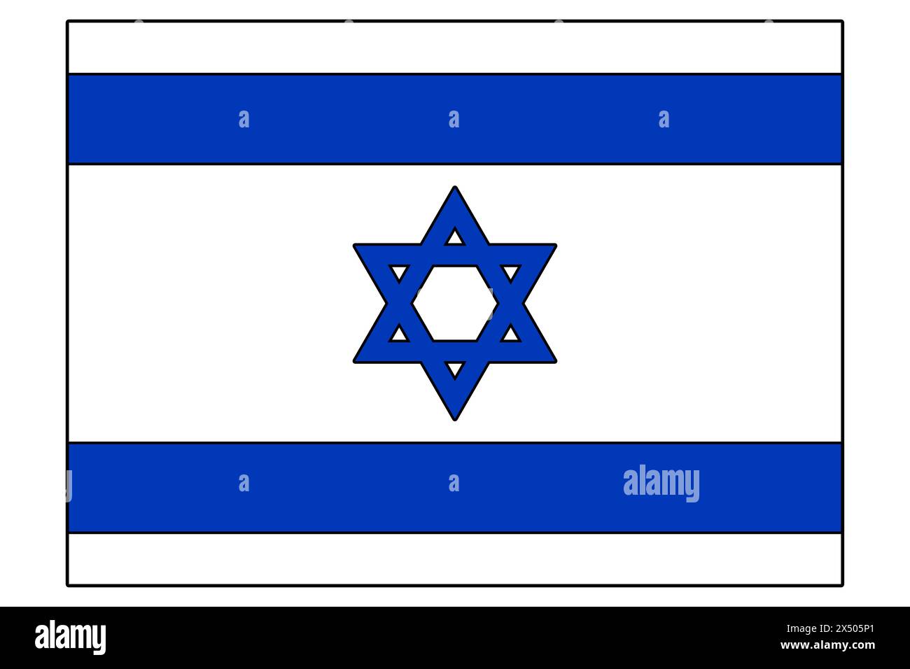 Bandiera israeliana, senza contorni in proporzione, colori corretti. illustrazione grafica, bandiera dello stato di israele. Foto Stock