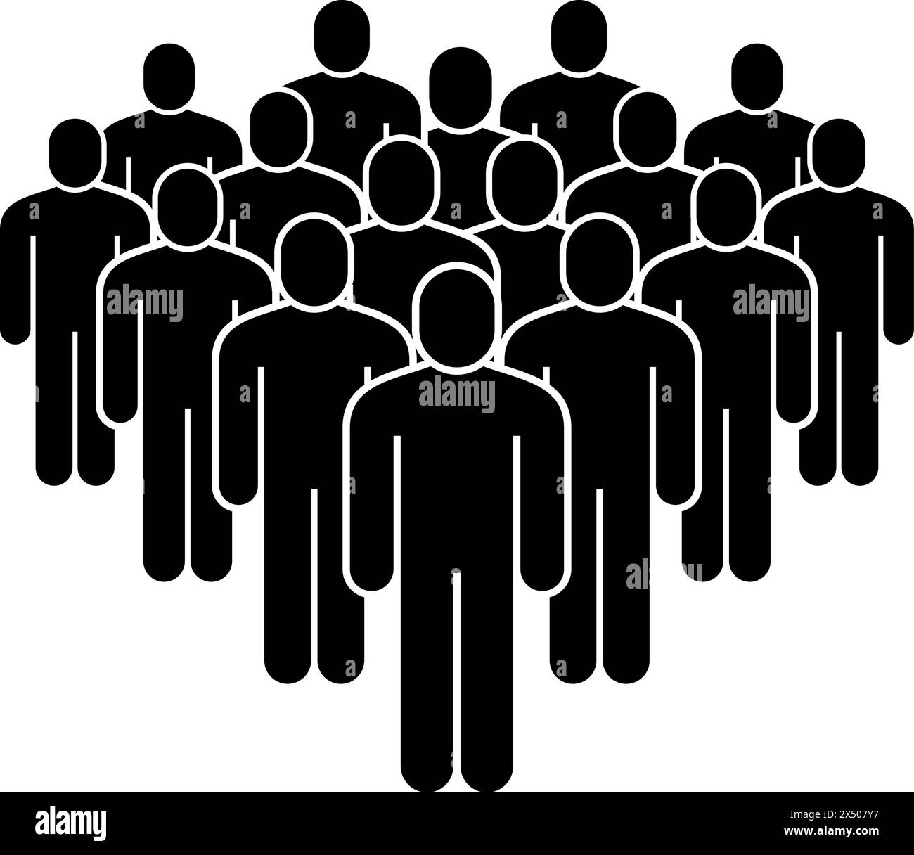 Icona persone di gruppo. Semplice silhouette nera umana, pittogramma di persone affollate, membri in piedi insieme, collaborazione e lavoro di squadra, leadership Illustrazione Vettoriale