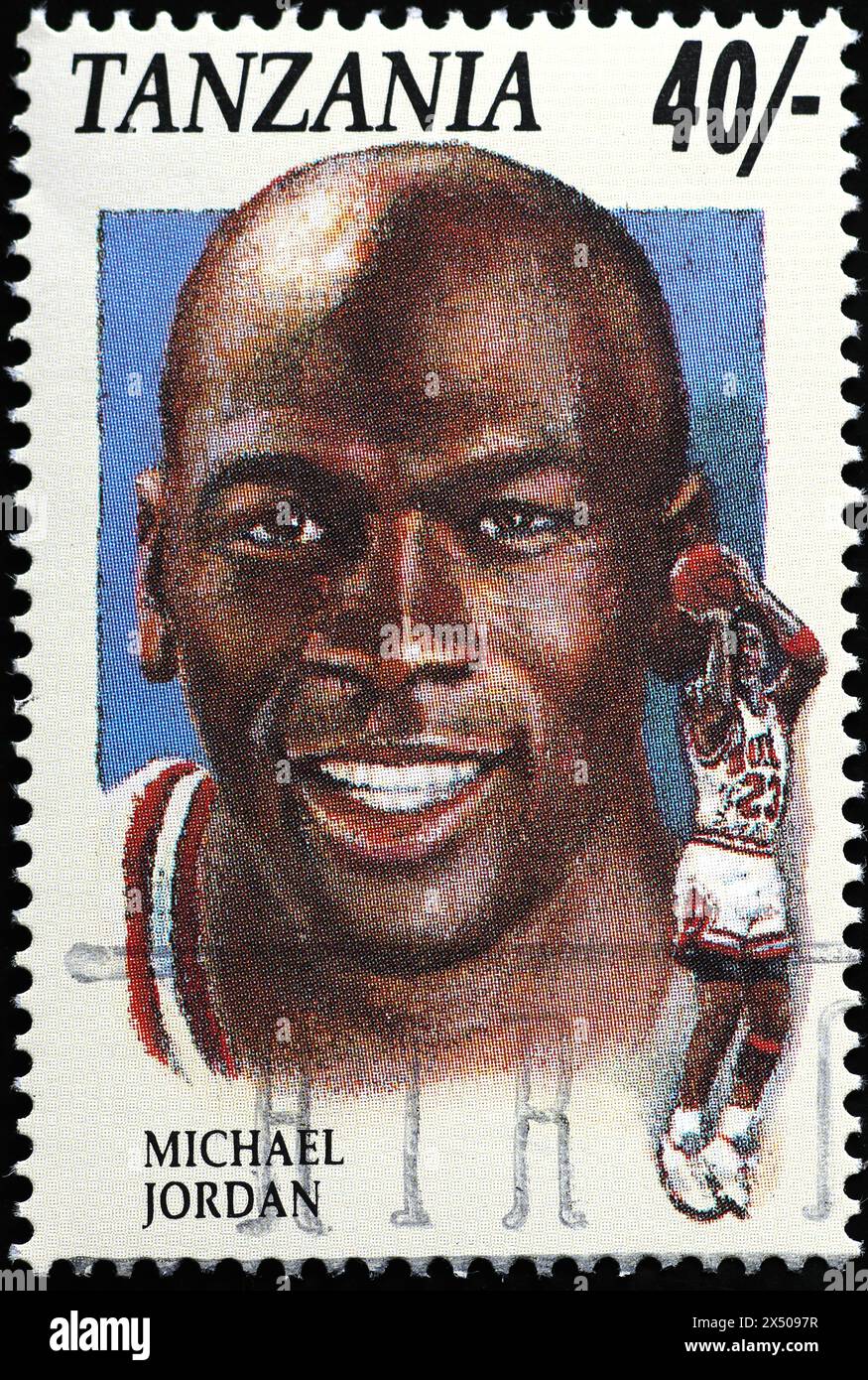 Ex giocatore di basket Michael Jordan su francobollo Foto Stock