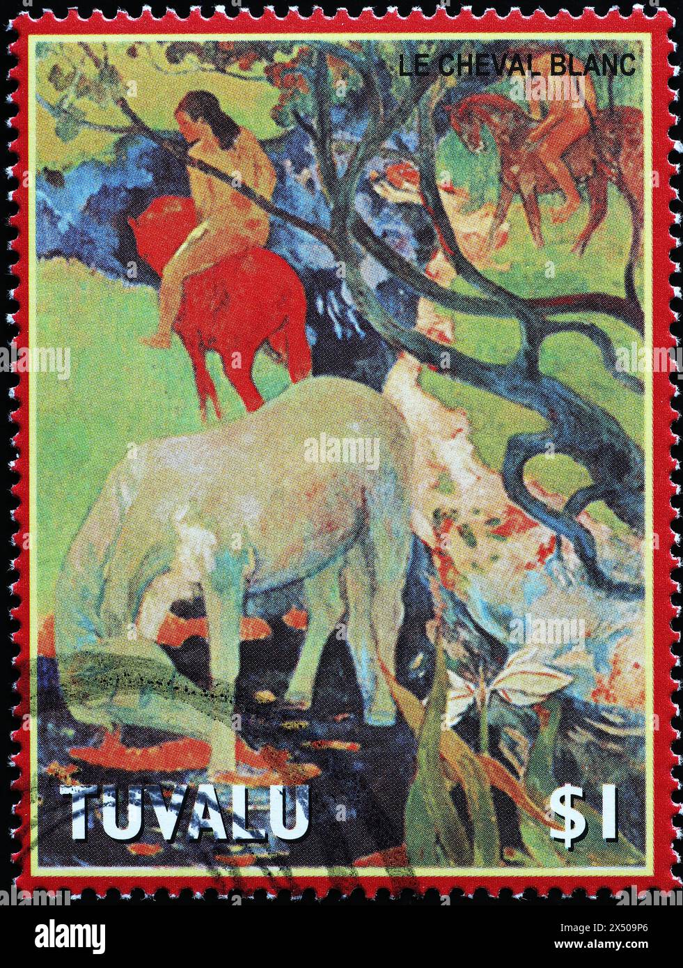 "Il cavallo bianco" di Paul Gauguin su francobollo Foto Stock