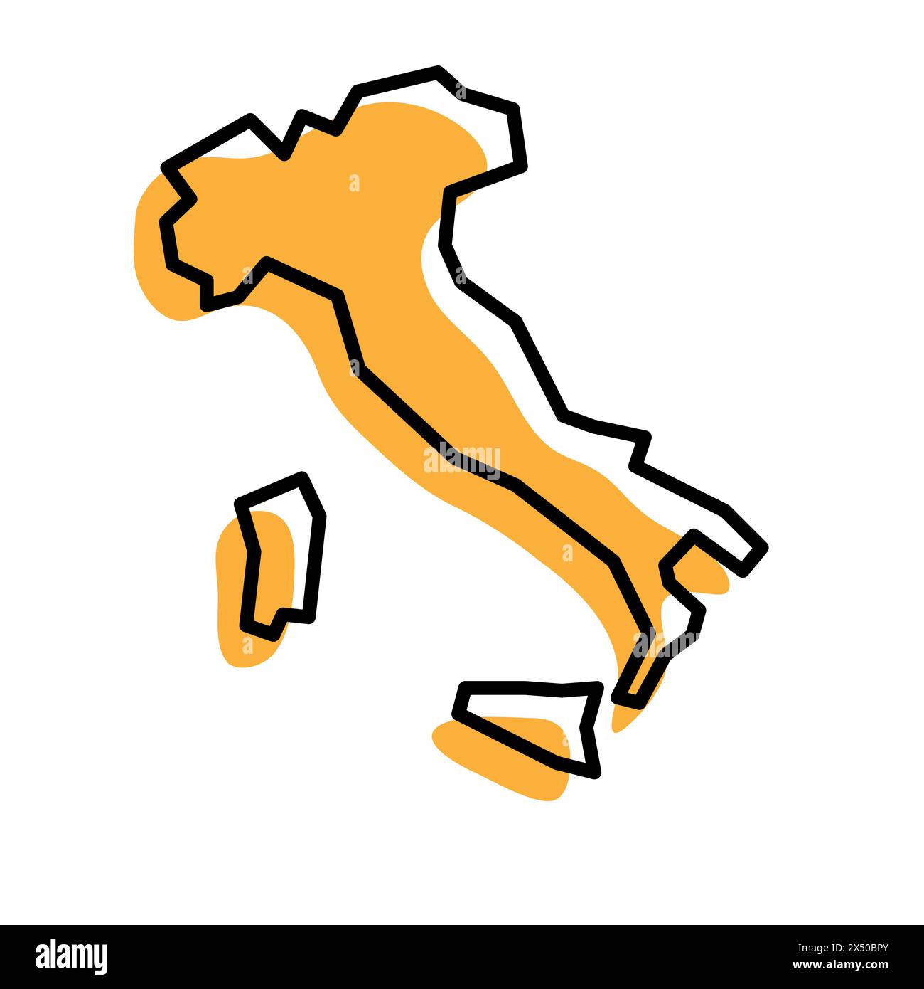 Mappa semplificata per l'Italia. Silhouette arancione con contorni netti neri spessi isolati su sfondo bianco. Semplice icona vettoriale Illustrazione Vettoriale Mappa semplificata per l'Italia. Silhouette arancione con contorni netti neri spessi isolati su sfondo bianco. Semplice icona vettoriale Illustrazione Vettoriale