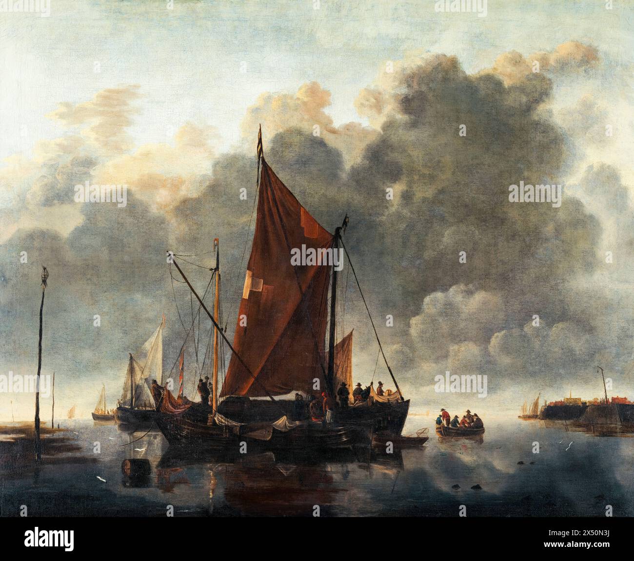 Jan van de Cappelle, navi su un mare calmo, dipingendo ad olio su tela, prima del 1679 Foto Stock