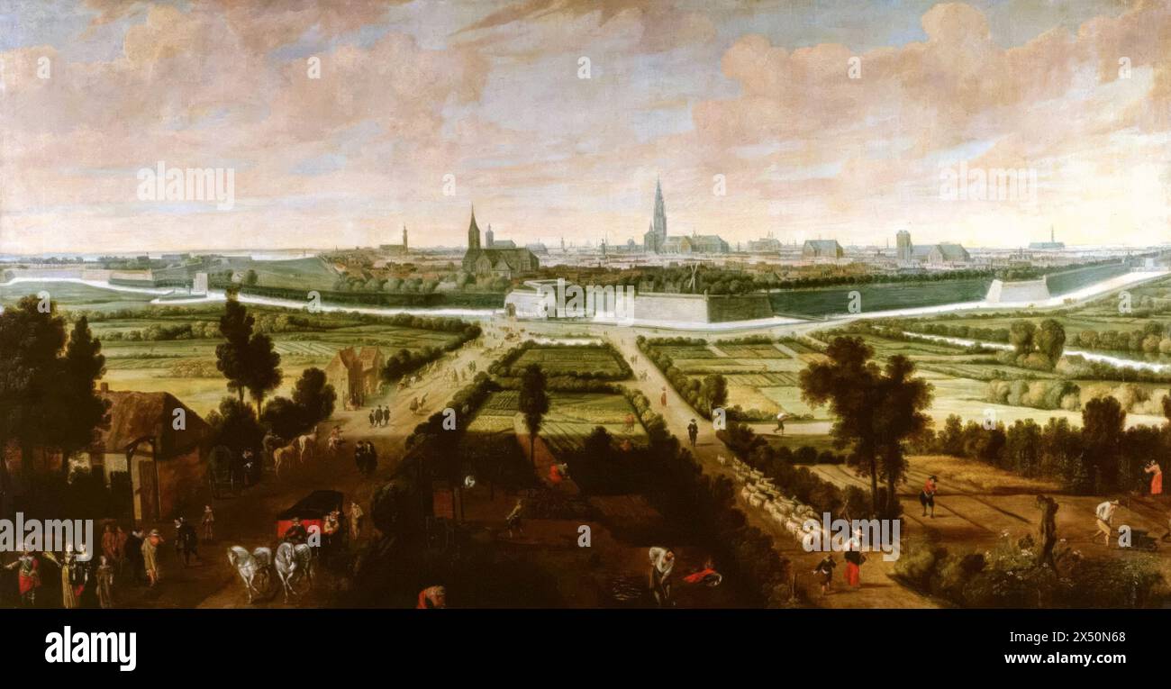 Jan Wildens, veduta di Anversa, pittura di paesaggio ad olio su tela, 1635-1636 Foto Stock