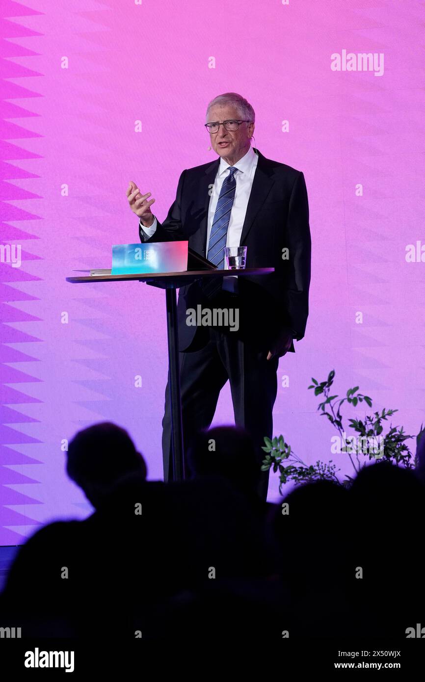 Elsinore, Danimarca. 6 maggio 2024. Bill Gates, co-presidente della Bill & Melinda Gates Foundation, parla al Novo Nordisk Foundation Global Science Summit a Helsingoer, Danimarca, lunedì 6 maggio 2024. Novo Nordisk Foundation, Bill & Melinda Gates Foundation e Wellcome Trust investiranno ciascuno circa 700 milioni di corone in un progetto triennale per promuovere la salute globale Credit: Ritzau/Alamy Live News Foto Stock