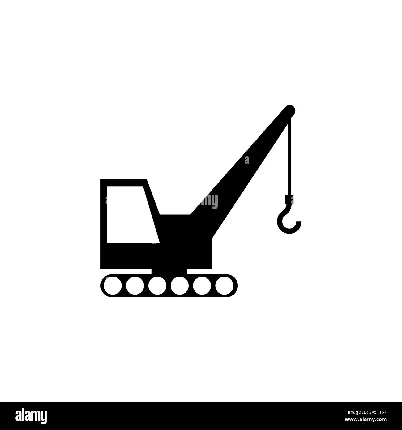 Icona vettoriale piatto della gru cingolata da costruzione. Simbolo solido semplice isolato su sfondo bianco. Costruzione di un modello di firma per gru cingolate per Web e mafia Illustrazione Vettoriale