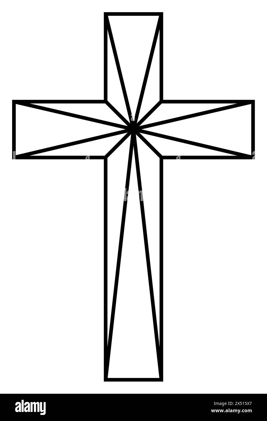 Croce di crocifisso cristiano. Semplice icona del logo del simbolo cristiano della chiesa di Gesù. Segno vettoriale di fede cattolica, religiosa e ortodossa art deco Illustrazione Vettoriale