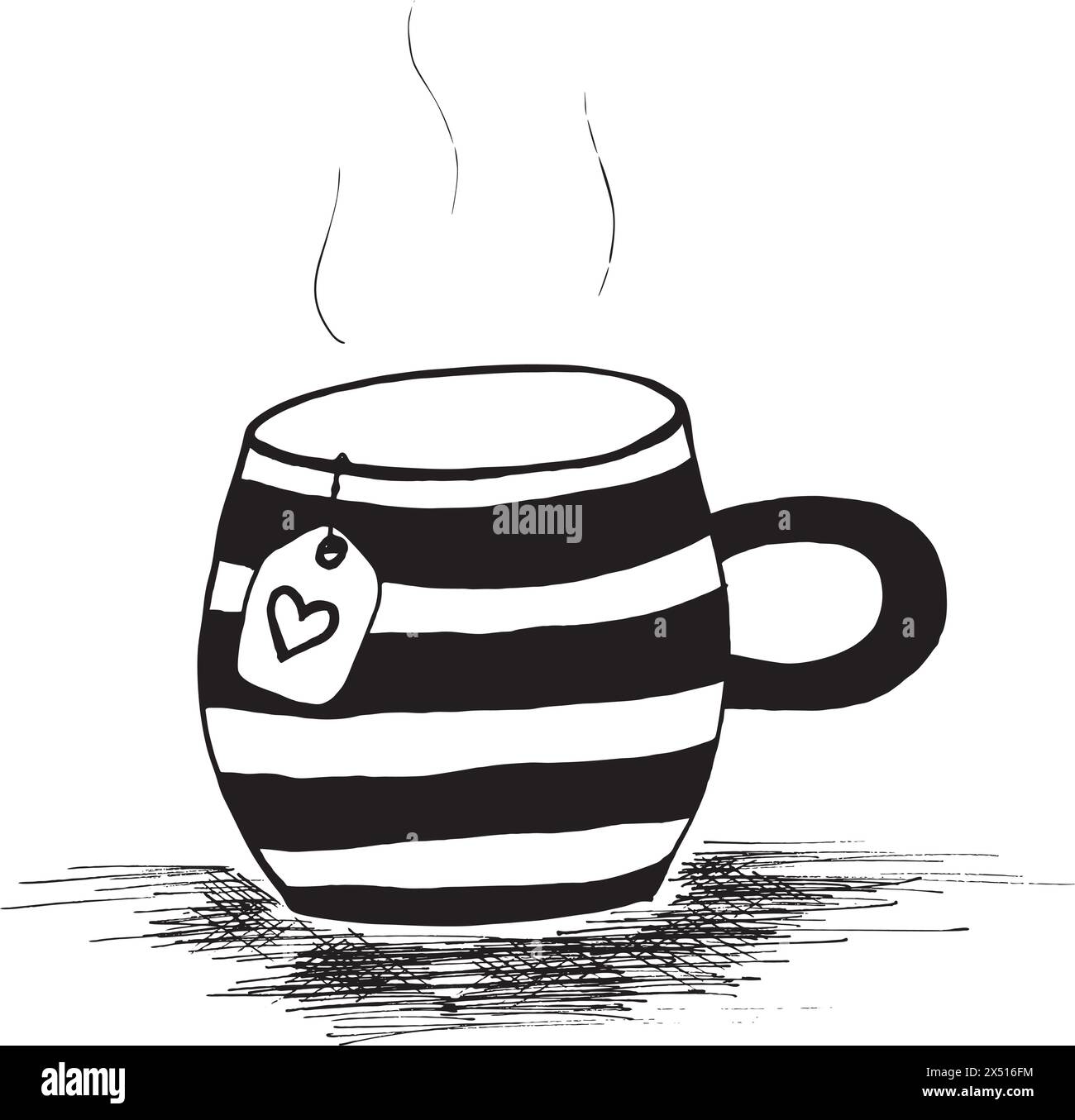 Tazza di bevanda calda disegnata a mano. Tazza da caffè con disegno vettoriale vapore per stampa, Web, dispositivi mobili e infografiche isolate su sfondo bianco. Illustrazione Vettoriale