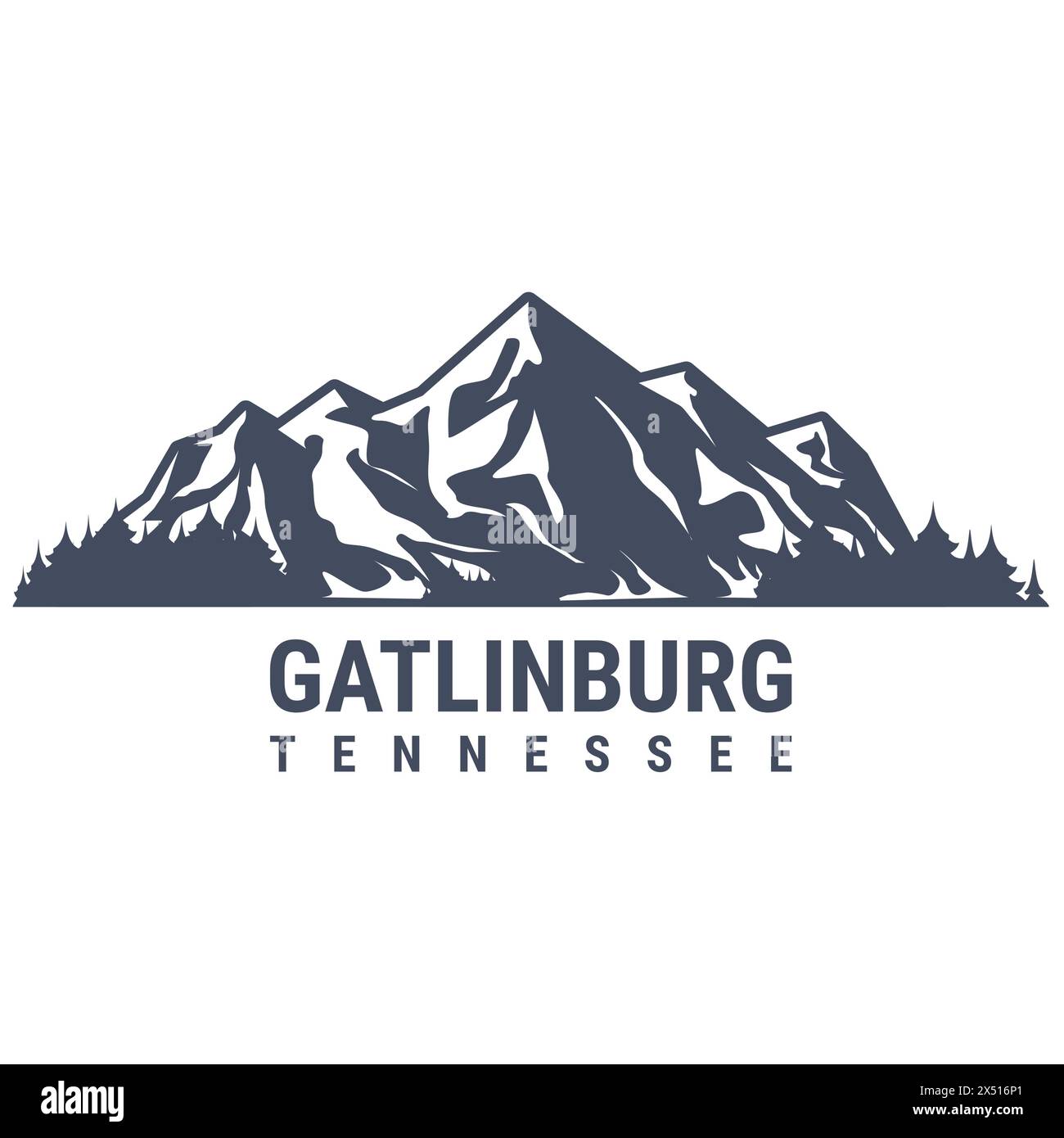 Gatlinburg, Tennessee, emblema della città turistica, catena montuosa innevata, Sevier County, Vector Illustrazione Vettoriale