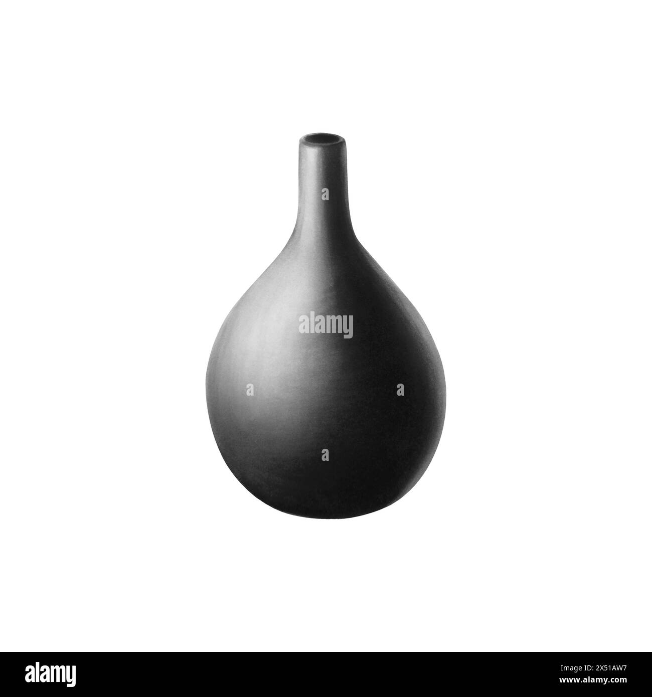 Vaso in ceramica antica nera. Vaso di argilla disegnato a mano con acquerello isolato su sfondo trasparente. Illustrazione minimalista. Interni minimalisti. Per des Foto Stock