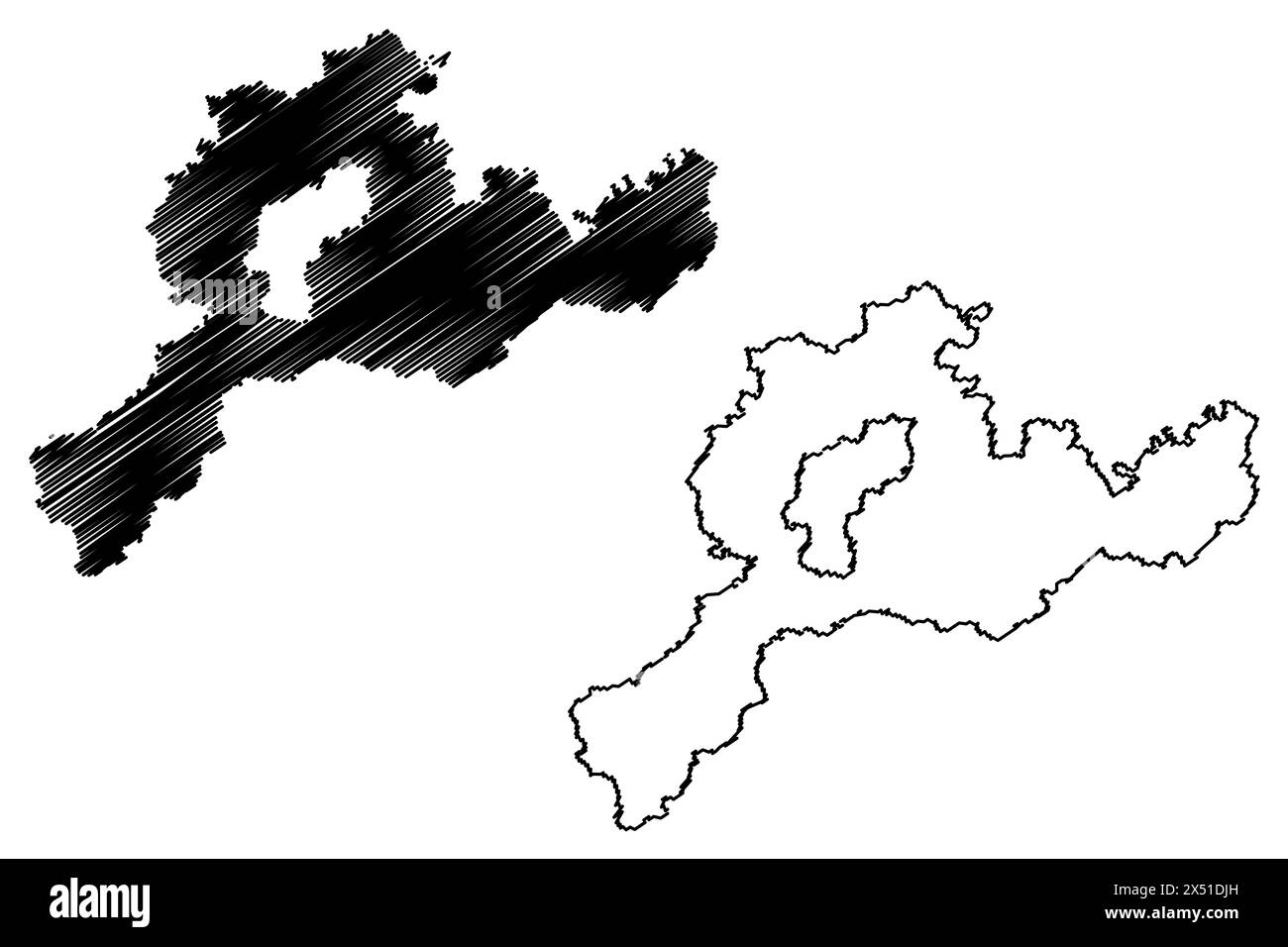Distretto di Sankt Polten-Land (Repubblica d'Austria o Österreich, bassa Austria o stato di Niederösterreich) illustrazione vettoriale della mappa, schizzo di scrittura Bezir Illustrazione Vettoriale