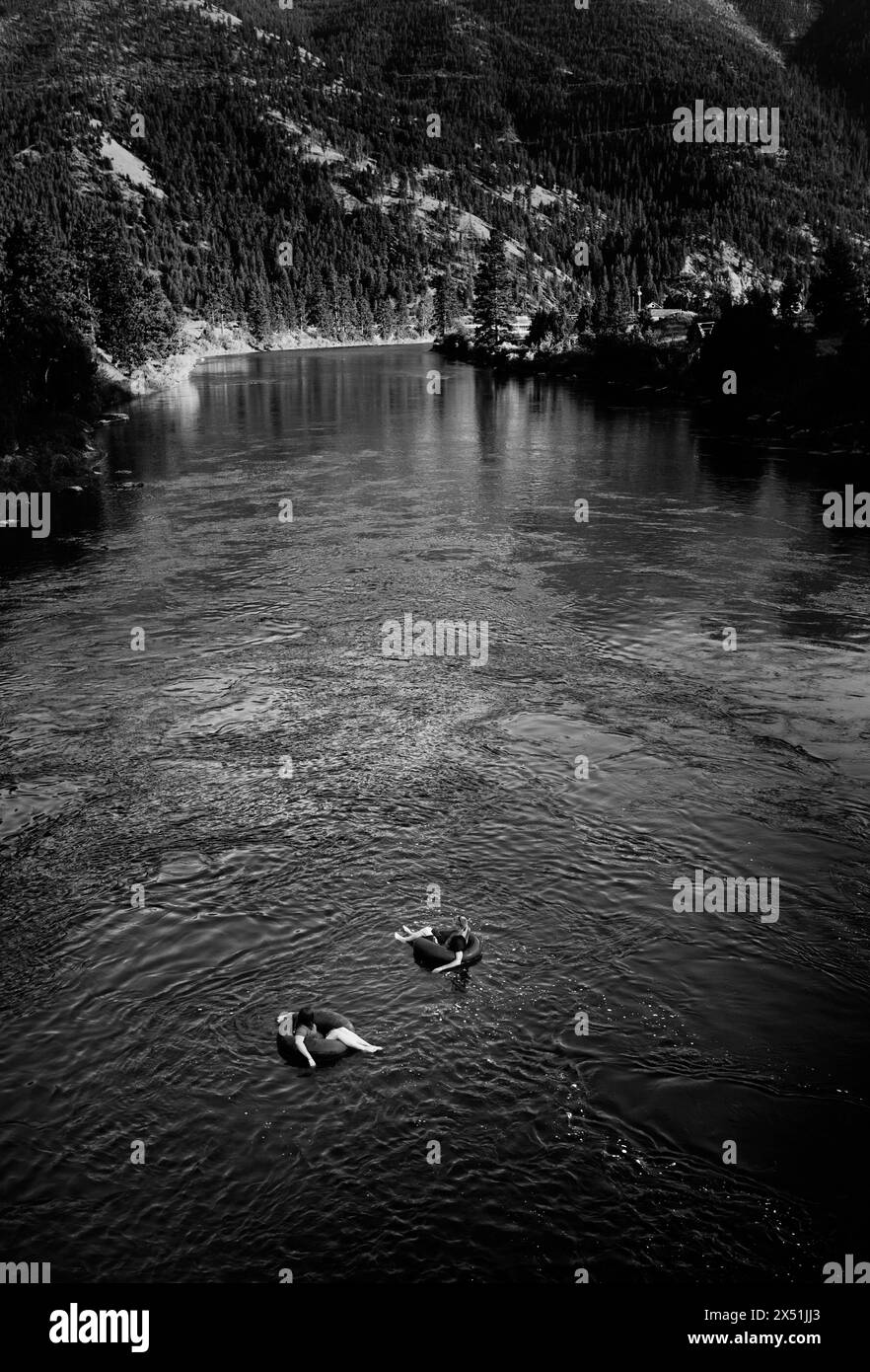 I tuberi galleggiano lungo il fiume Clark Fork Foto Stock