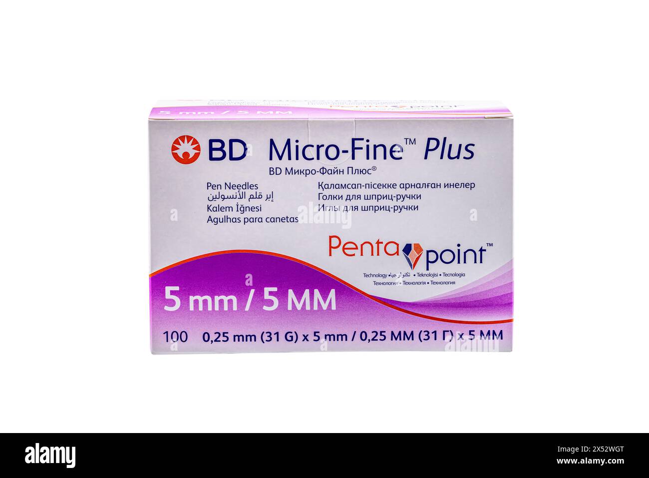 Istanbul Turchia 27 aprile 2024; ago a penna BD Micro fine Plus 0,25 mm (31 G) x 5 mm. Si tratta di un ago a penna per insulina. È venduto in scatole da 100 pezzi. Foto Stock