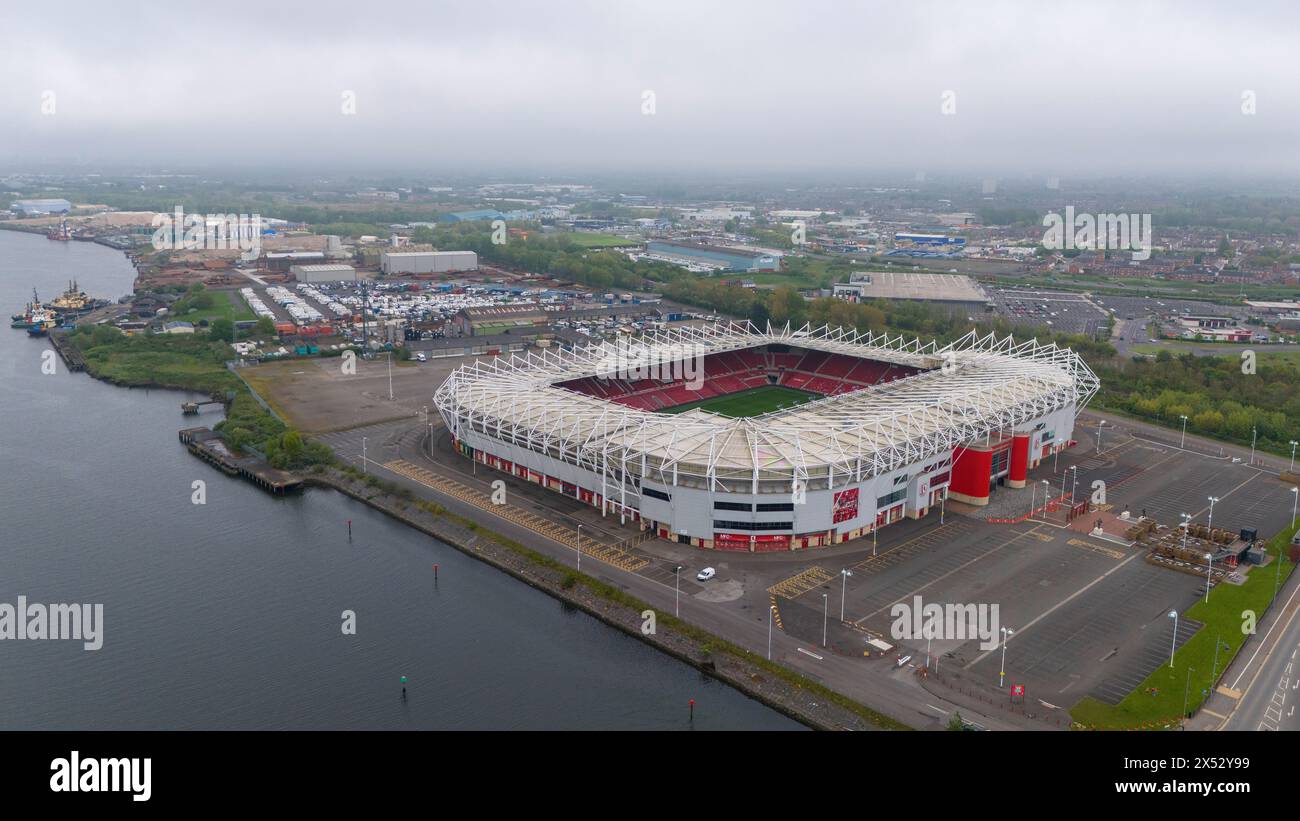 Una vista aerea dello stadio Riverside, sede del Middlesbrough FC, visto lunedì 6 maggio 2024. (Foto: Mark Fletcher | mi News) crediti: MI News & Sport /Alamy Live News Foto Stock