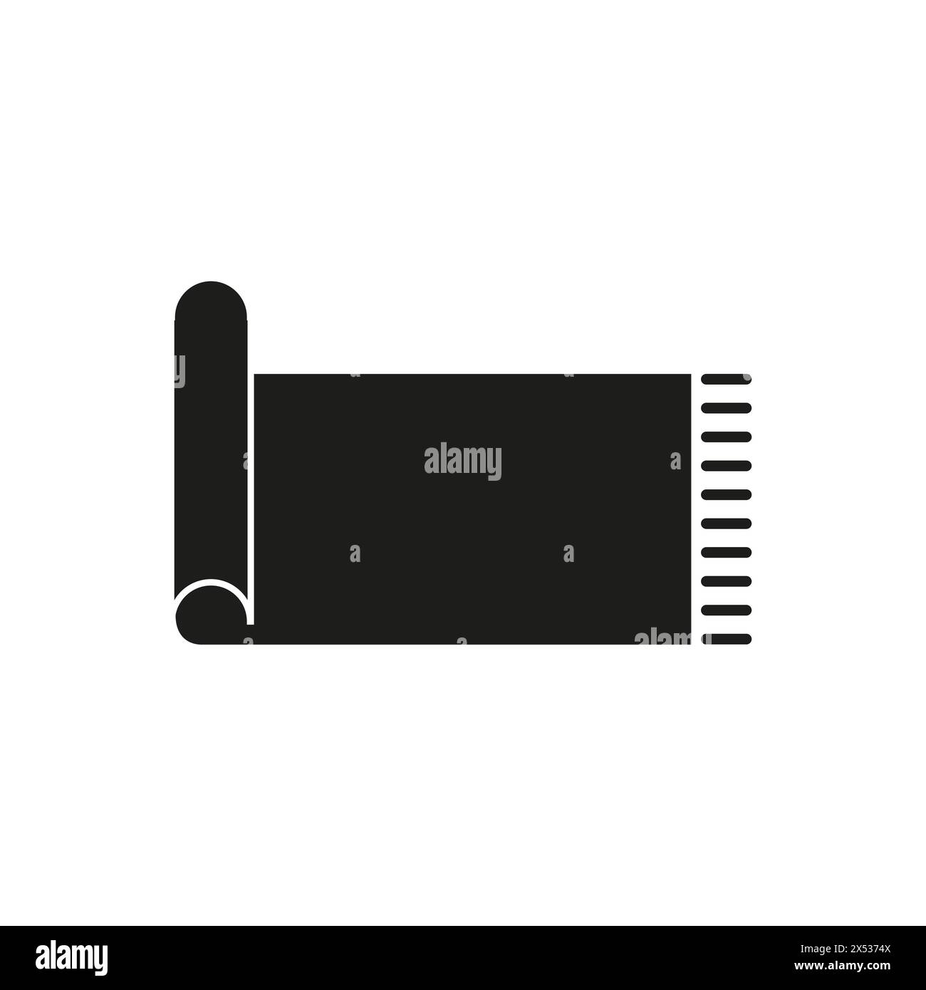 Portarotolo in moquette minimalista. Illustrazione del tappeto nero arrotolato. Elemento di design degli interni. Concetto di arredamento per la casa. Illustrazione Vettoriale