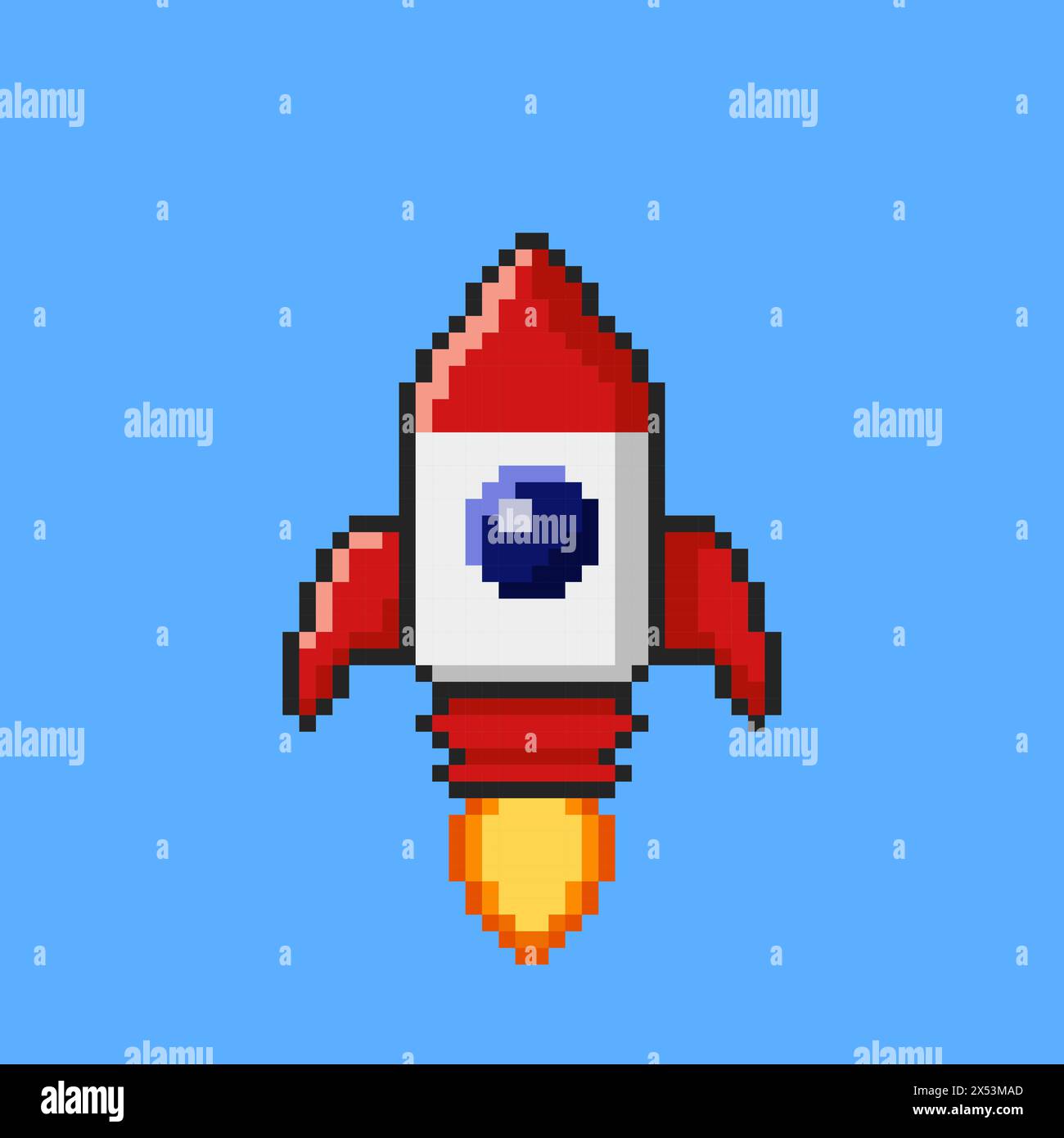 Grafica pixel Rocket. Design vettoriale, perfetto per i design a tema delle risorse di gioco Illustrazione Vettoriale
