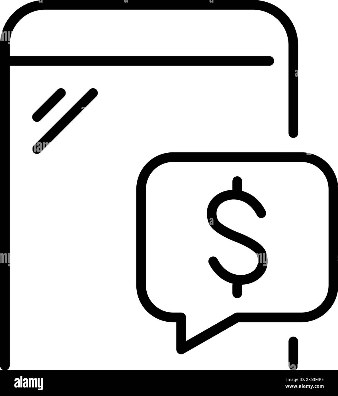 Smartphone e dollaro. Monitoraggio delle spese, promemoria di pagamento o conferma del trasferimento di denaro. Icona vettoriale Illustrazione Vettoriale