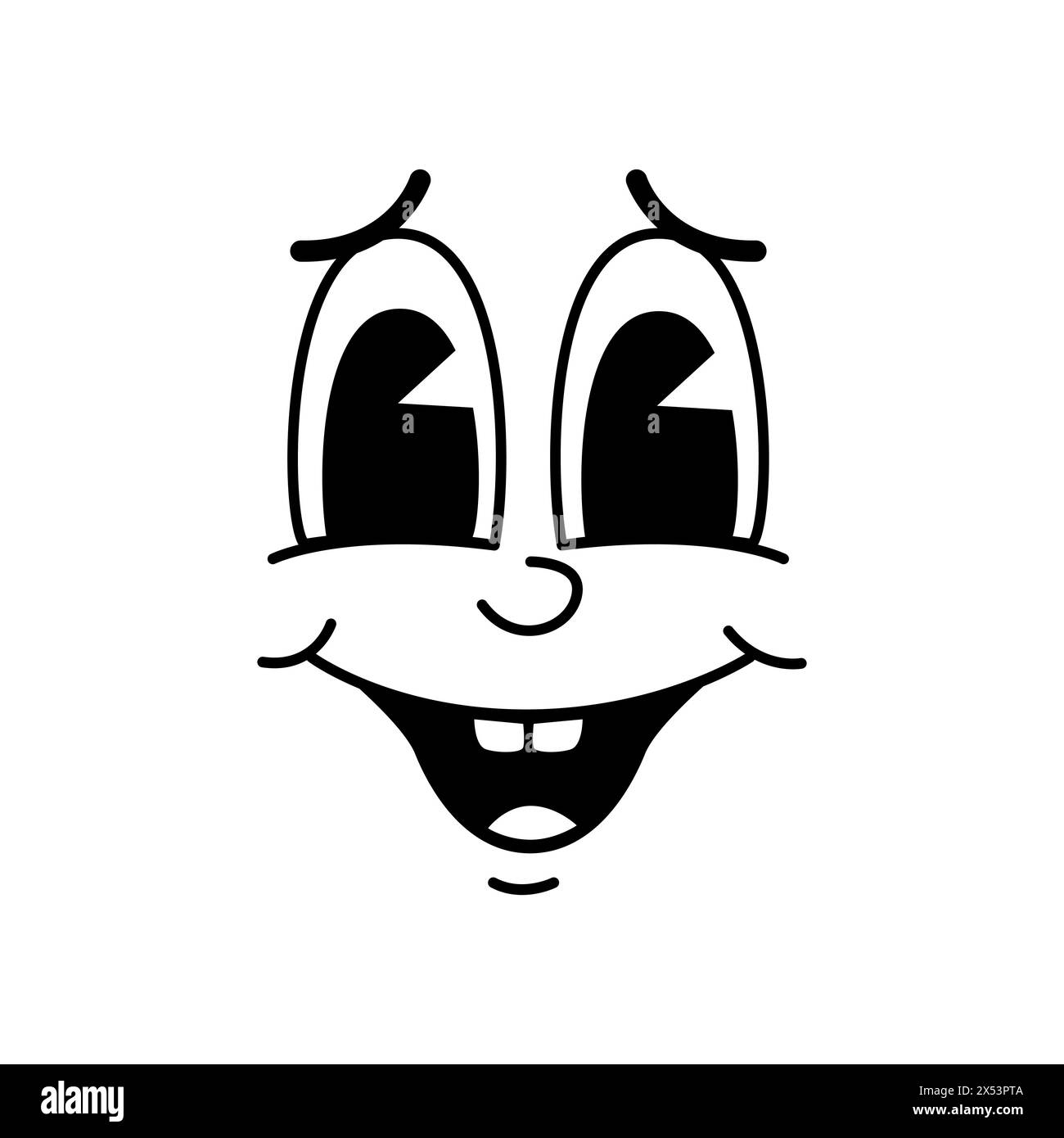 L'emozione del viso sorridente del cartoni animati irradia un fascino retrò, caratterizzato da un simpatico personaggio emoji sorridente che irradia vibrazioni giocose. Vettoriale isolato divertente personaggio emozionale che crea un'esilarante espressione comica Illustrazione Vettoriale
