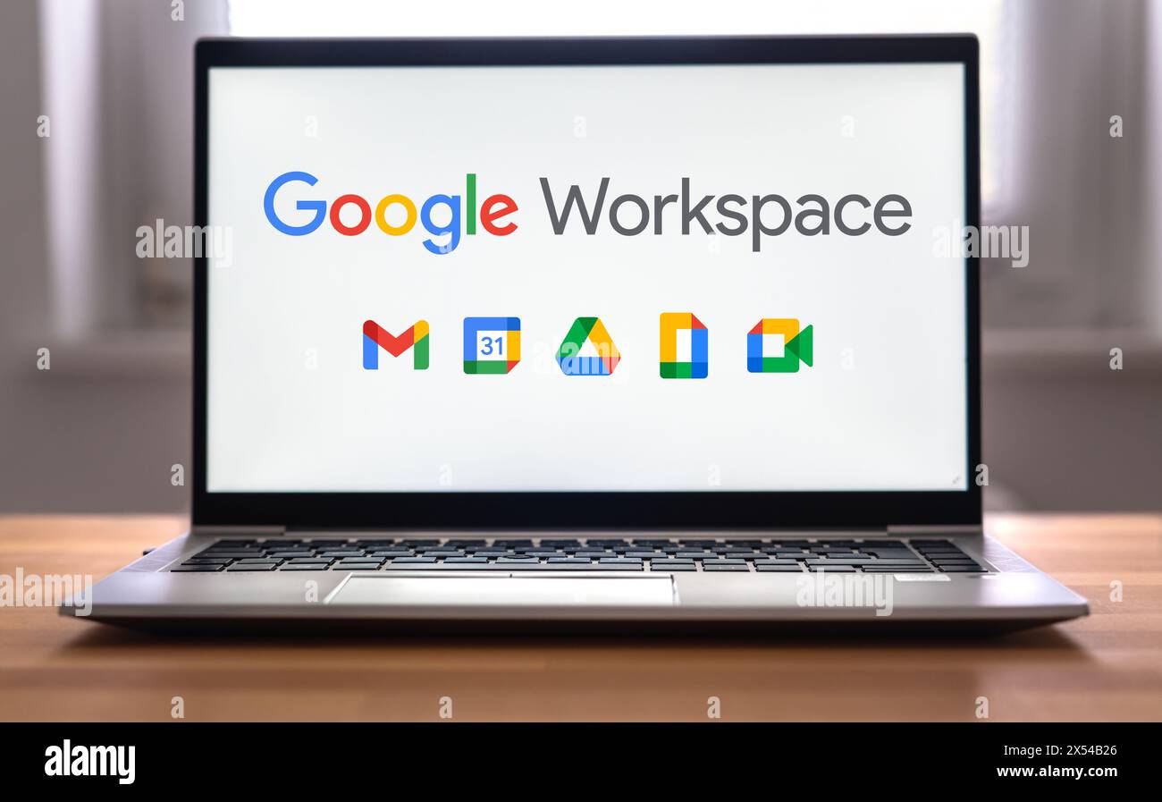 Google Workspace visualizzato sul laptop Foto Stock