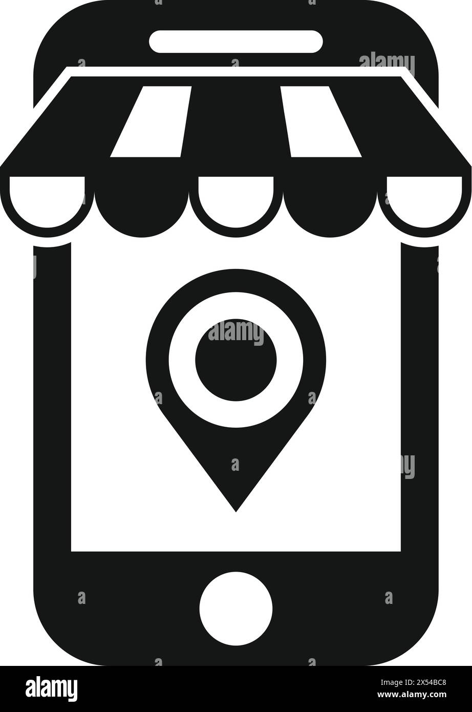 Icona del localizzatore mobile Street shop Simple Vector. Puntatore individua. Direzione di vendita Illustrazione Vettoriale