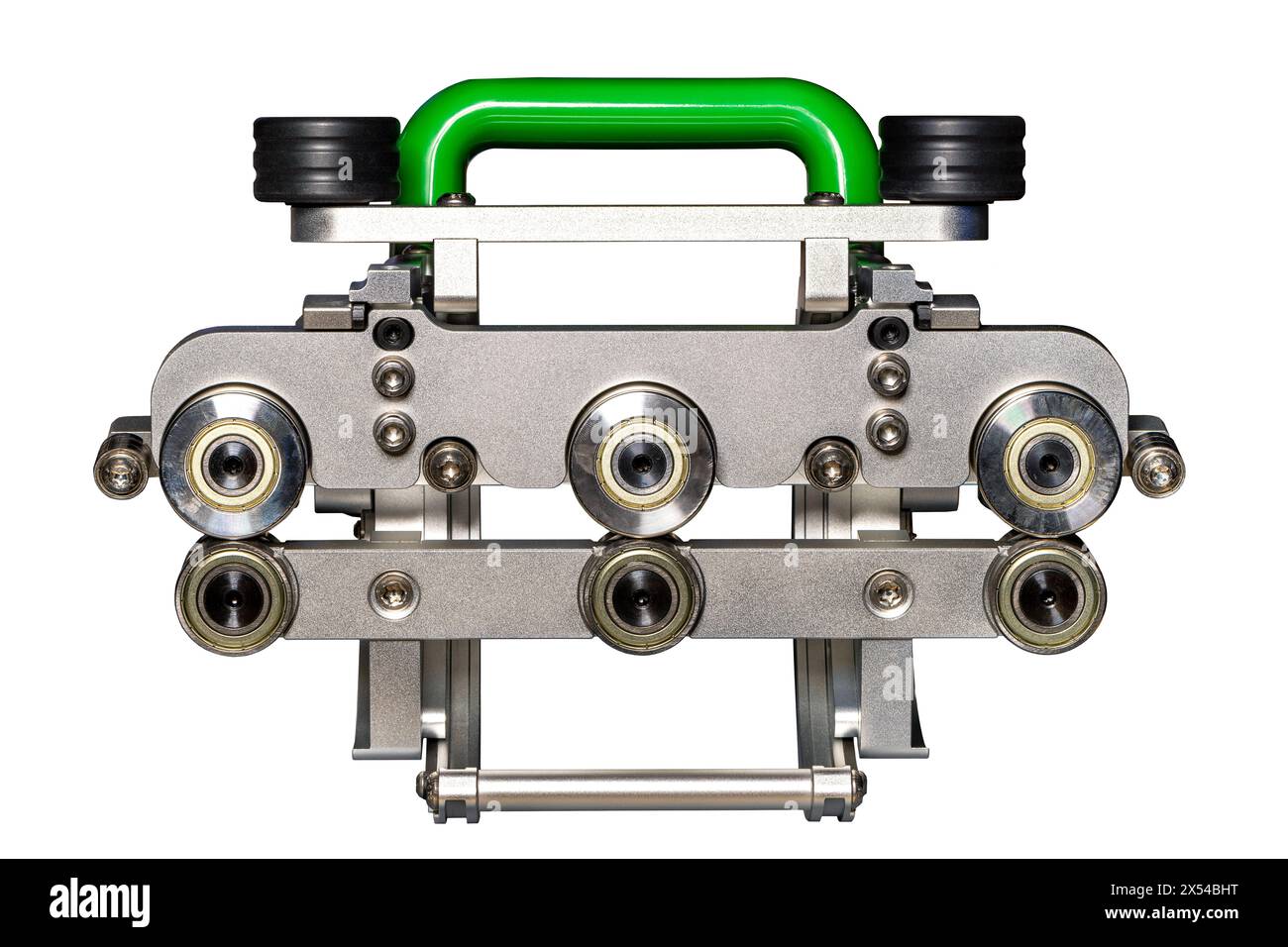 Le macchine a rulli semiautomatiche per tetti riducono notevolmente i tempi di installazione e smontaggio di un tetto ripiegato. Isolato su bac bianco Foto Stock