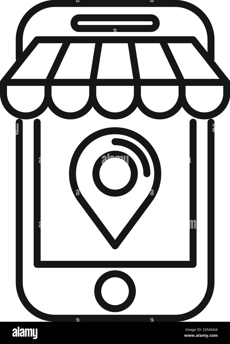 Immagine vettoriale dell'icona del localizzatore mobile dello Street shop. Puntatore individua. Direzione di vendita Illustrazione Vettoriale