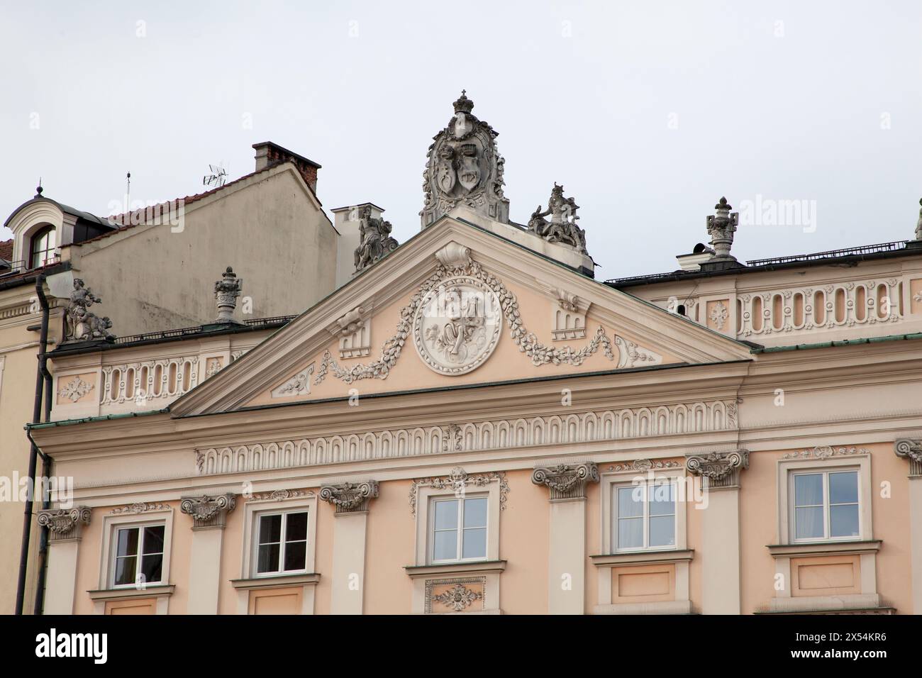 Facciata dell'edificio a Cracovia, Foto Stock