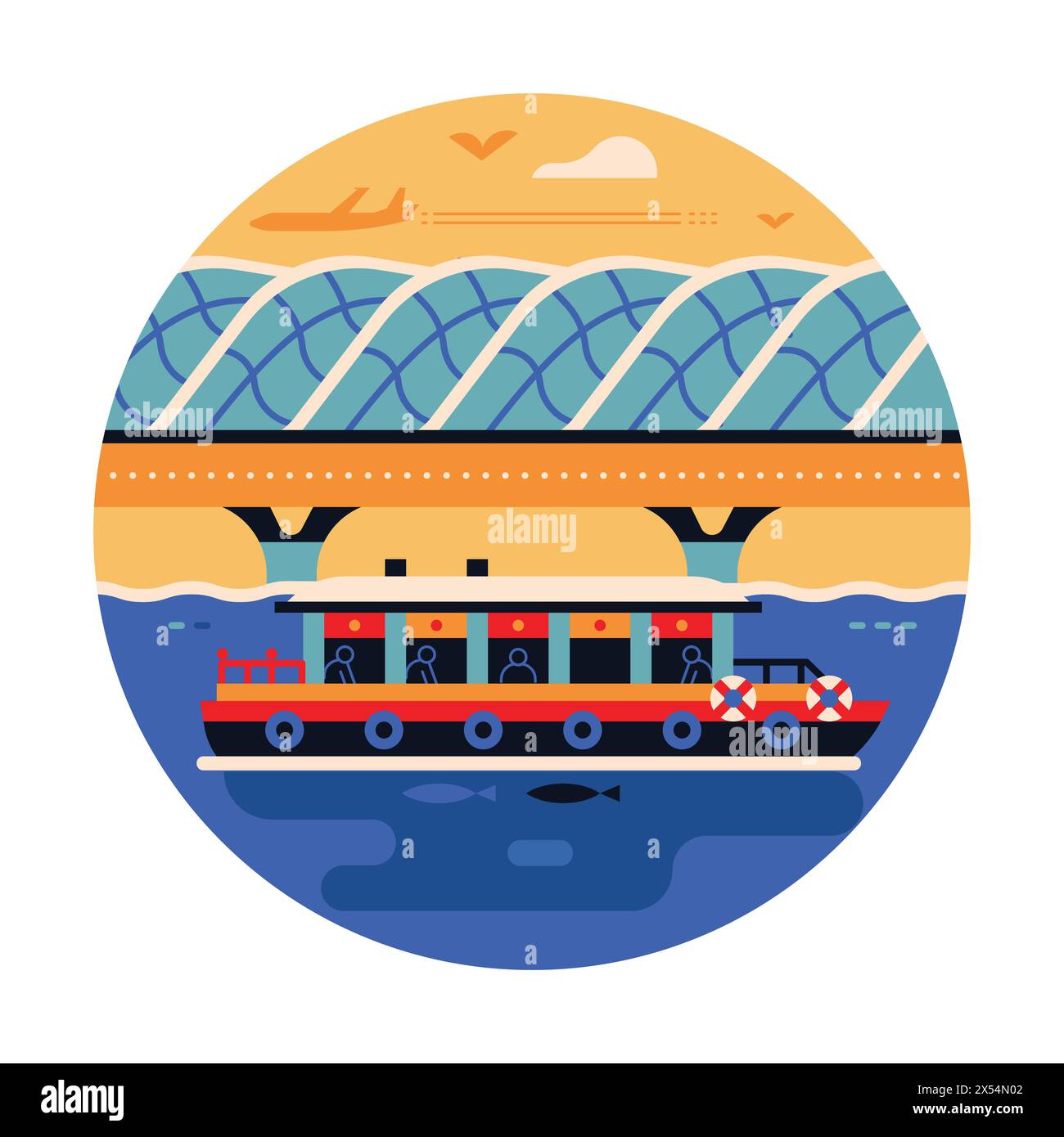 Icona Singapore Helix Bridge Circle in Flat Illustrazione Vettoriale