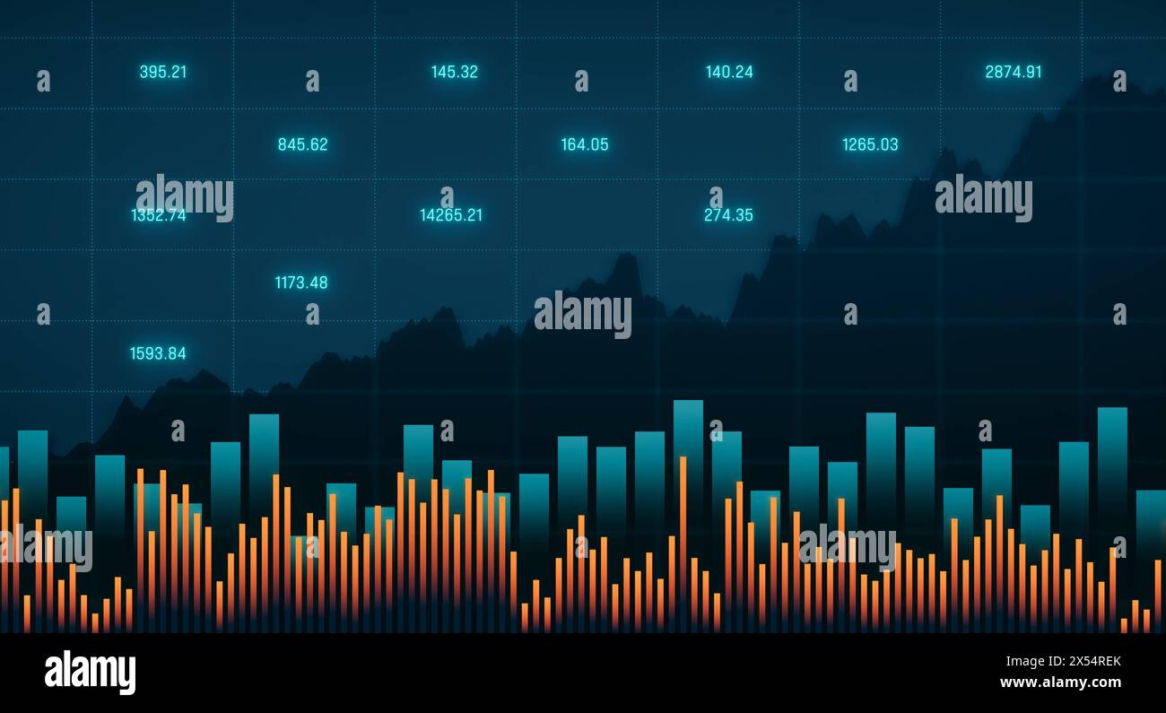 Grafico a barre, grafico e dati, mercato azionario astratto e concetto di borsa. Grafico a barre, grafico e dati, mercato azionario astratto e concetto di borsa. Affari Foto Stock