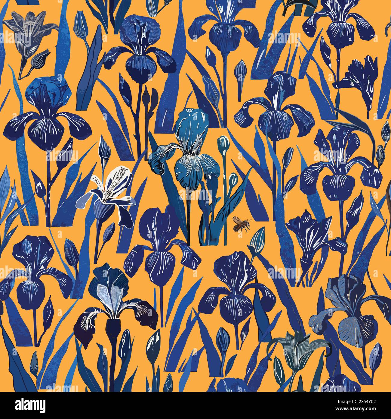 Gigli blu su sfondo giallo Foto Stock