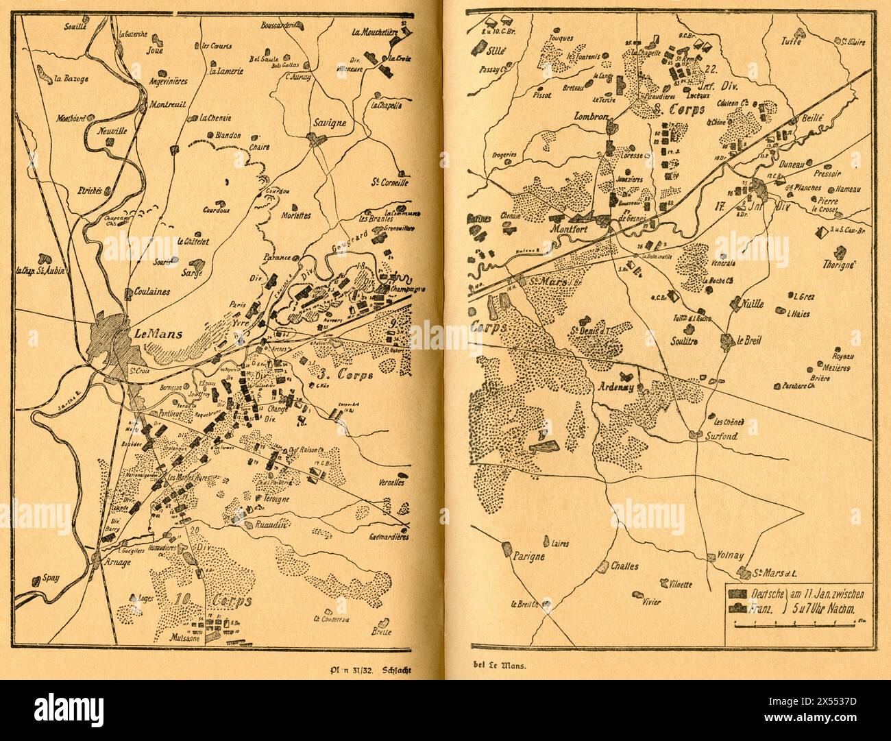 Geografia / viaggi, Germania, Francia, guerra franco-prussiana, piano della battaglia vicino a le Mans, il COPYRIGHT DELL'ARTISTA NON DEVE ESSERE CANCELLATO Foto Stock