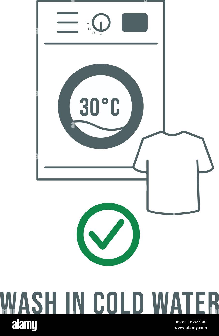Per lavare in acqua fredda, in lavatrice, in orizzontale Illustrazione Vettoriale