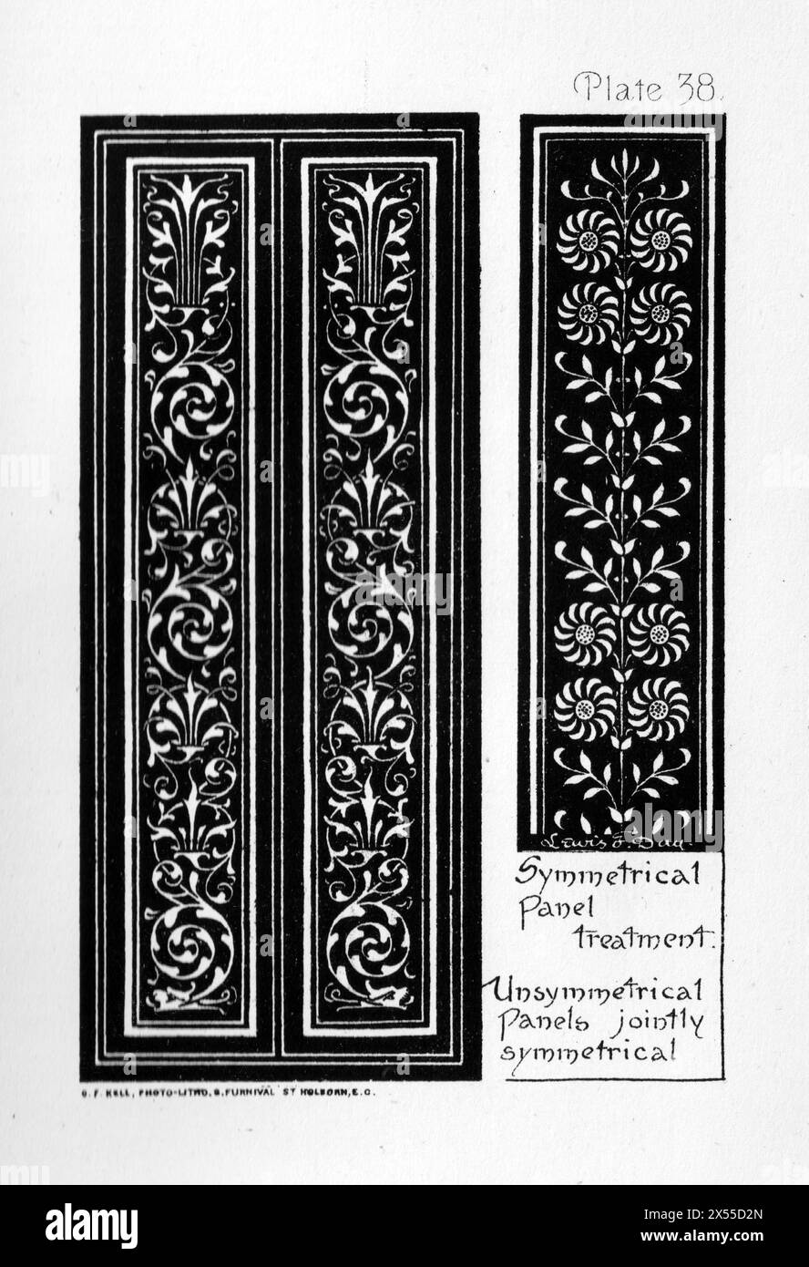 Piastra 38 - trattamento del pannello simmetrico - Lewis Foreman Day (1845-1910) - The Planning of Ornament (1887) Foto Stock