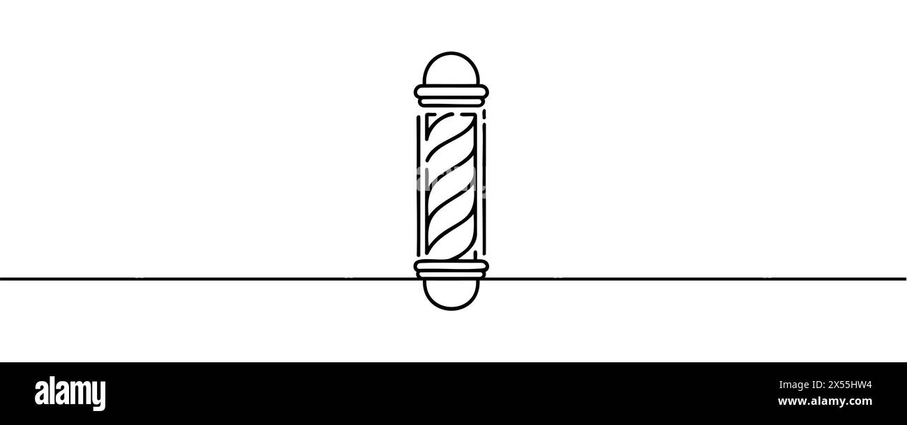 Barbiere con disegno continuo a una linea. Barbiere e attrezzi per parrucchieri con illustrazione continua su una linea. Illustrazione lineare vettoriale. Illustrazione Vettoriale