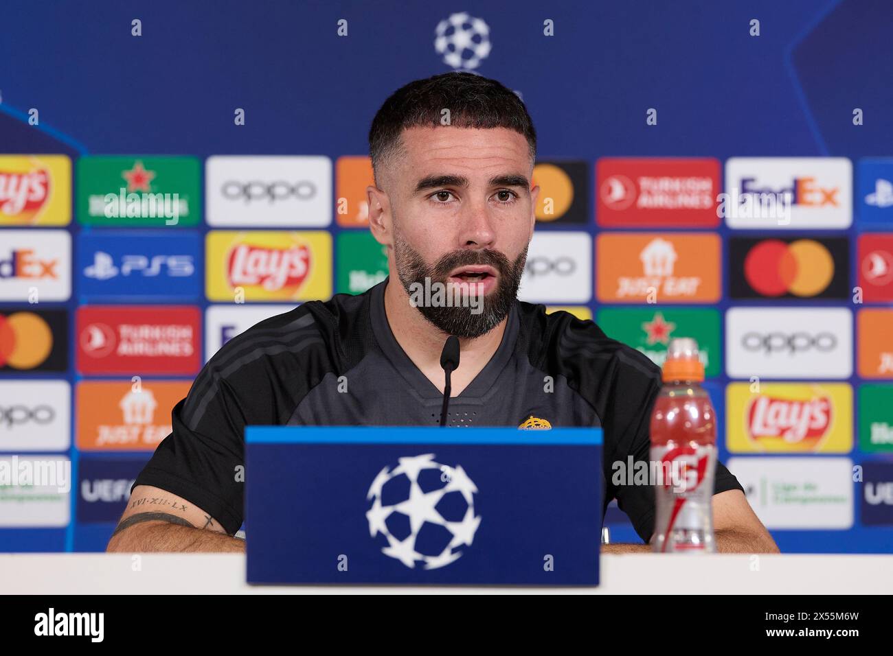 Madrid, Spagna. 7 maggio 2024. Daniel Carvajal del Real Madrid CF parla durante una conferenza stampa alla vigilia della semifinale di UEFA Champions League 2023/2024 contro il Real Madrid CF e il Bayern Munchen al campo di allenamento del Real Madrid CF. Credito: SOPA Images Limited/Alamy Live News Foto Stock