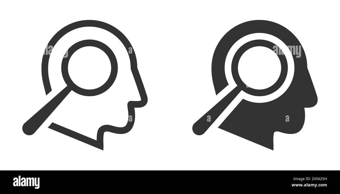 Testa umana con icona a lente d'ingrandimento. Illustrazione vettoriale Illustrazione Vettoriale