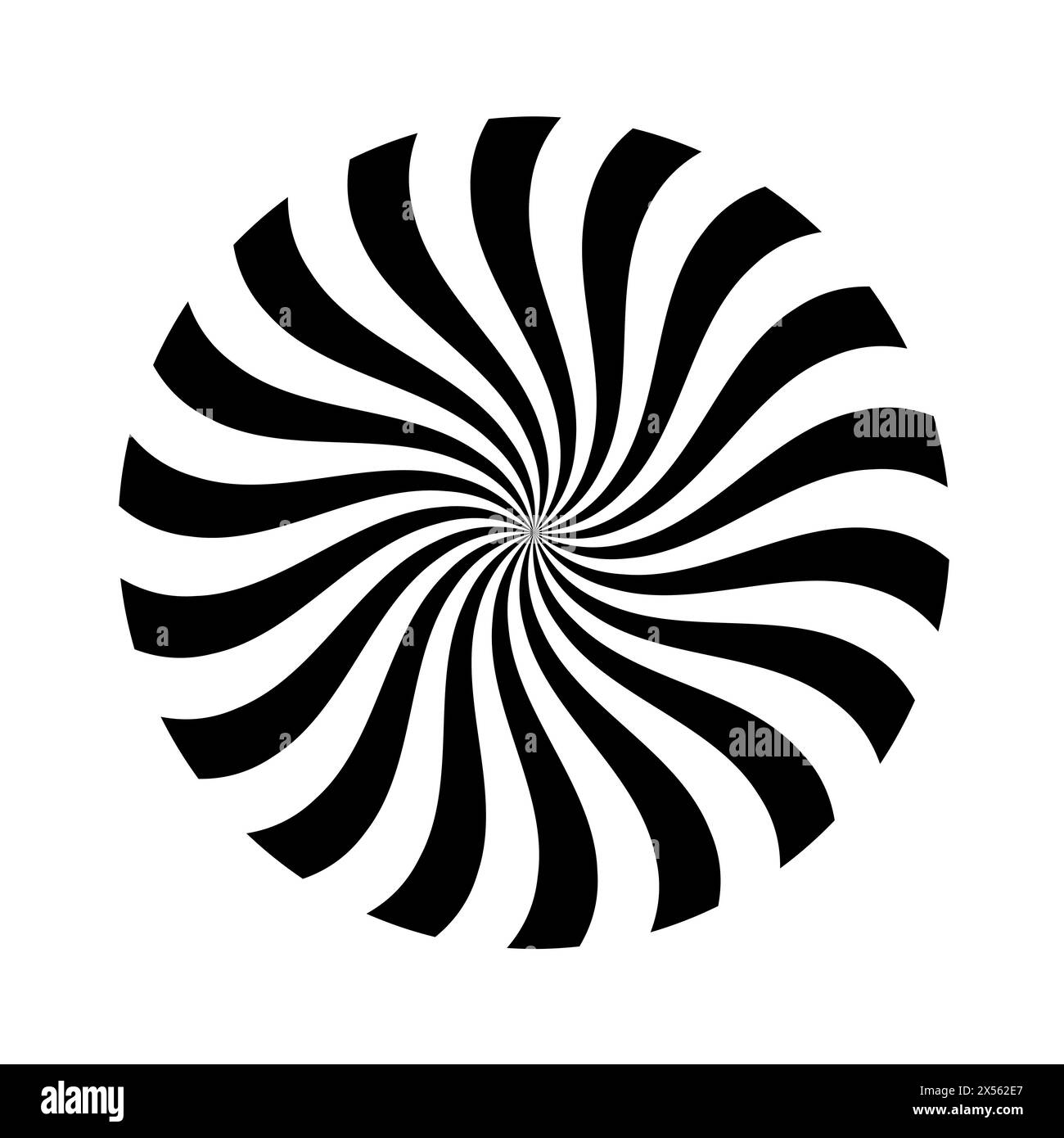 Linea circolare. Raggio di luce solare. Fascio nero isolato su sfondo bianco. Modello a fumetti. Raggi di effetto sole. Elemento di concentrazione astratto. Cartoni animati Illustrazione Vettoriale