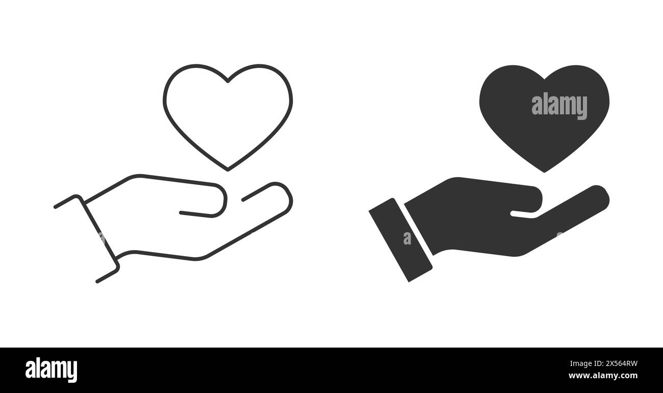 Icona cuore e mano. Linea di cura e icona glifo. Illustrazione vettoriale Illustrazione Vettoriale