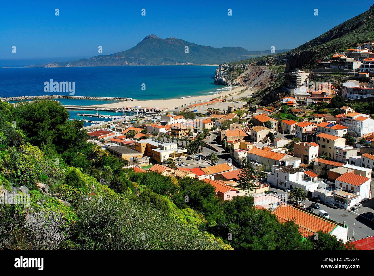 Comune e spiaggia di Bugerru, provincia di Iglesias, Sardegna, Italia Foto Stock