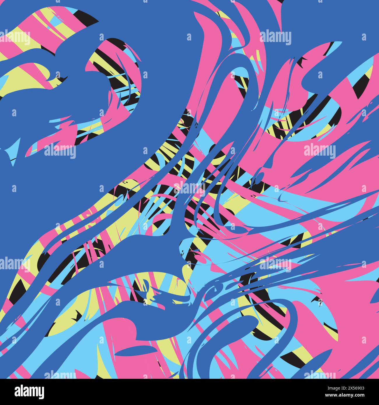 Illustrazione vettoriale disegno di rete astratto Collage intricato Splash più colori primari Vibrant Pittura moderna Illustrazione Vettoriale