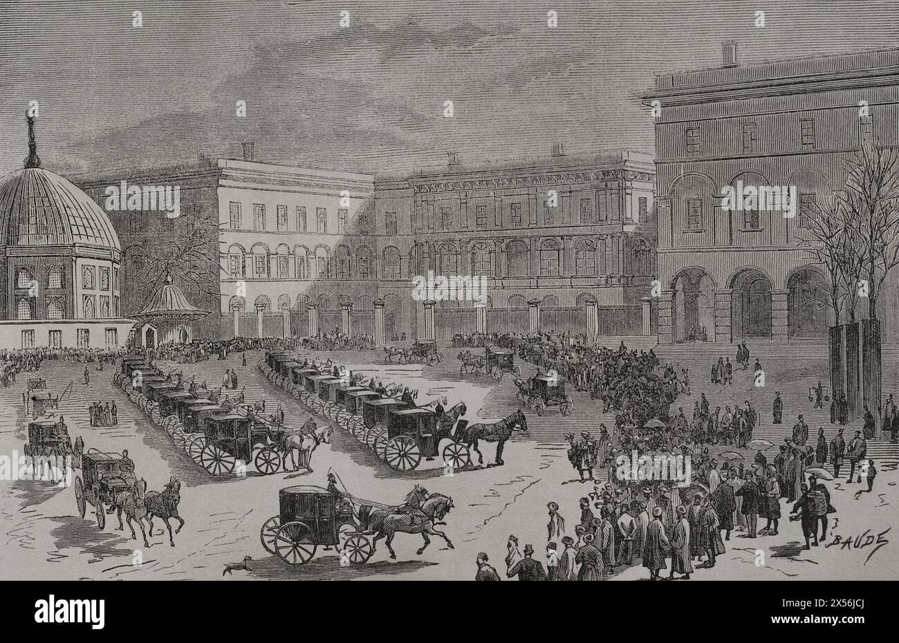 Istanbul, Turchia. Palazzo del Parlamento ottomano. Incisione di Charles Baude. "La Guerra de Oriente" (la guerra russo-turca). Volume I. 1877. Foto Stock