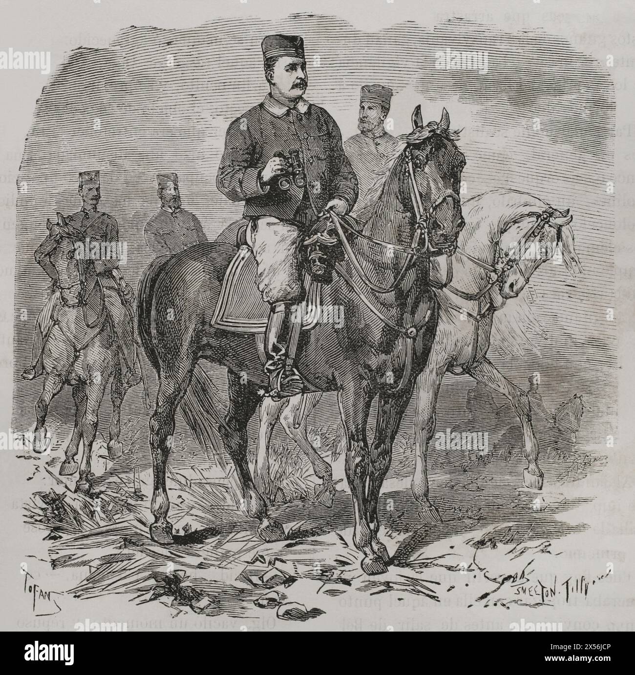 Milano i (1854-1901). Principe di Serbia, come Milano IV (1868-1882). Re di Serbia come Milano i (1882-1889). Il principe Milan ha assistito al combattimento a Spovatz. Incisione di Smeeton Tilly. "La Guerra de Oriente" (la guerra russo-turca). Volume I. 1877. Foto Stock