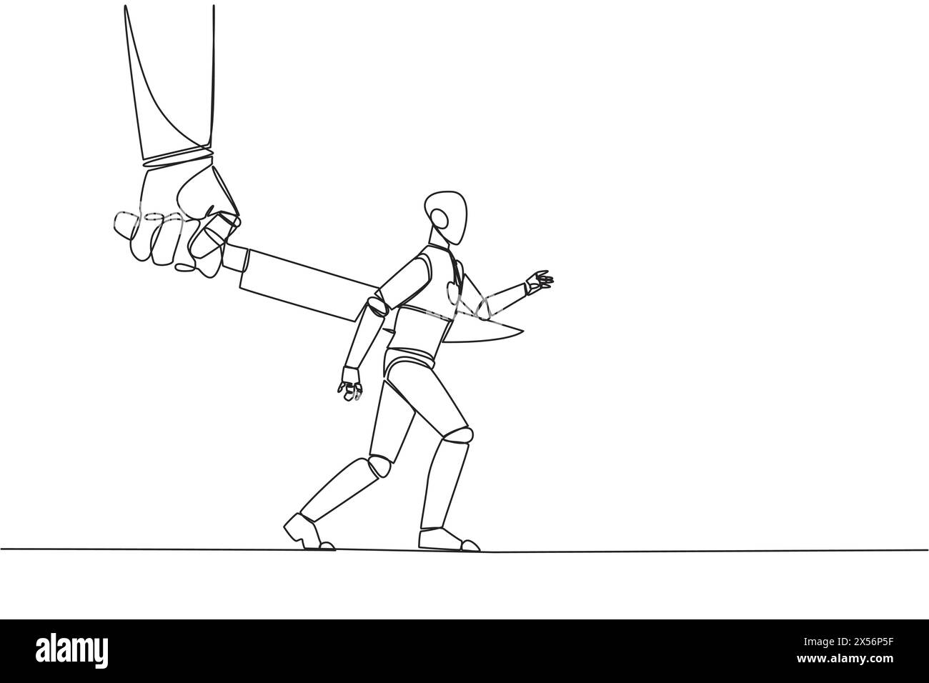 Un'unica linea di disegno robotico pugnalato sul retro da un coltello grande. Tradito in rovina da un partner d'affari. Un nemico travestito da amico. Il tratto Illustrazione Vettoriale