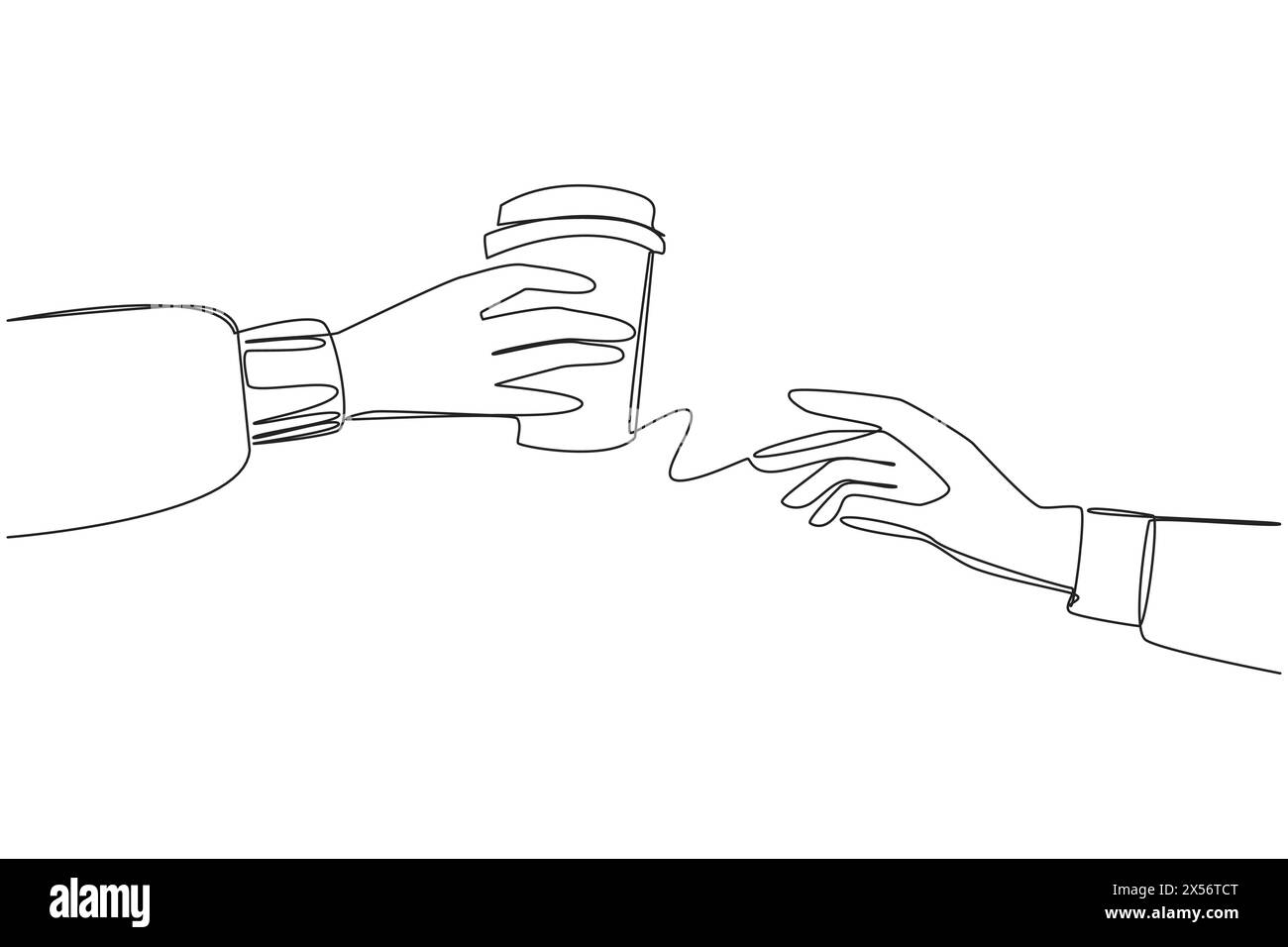 Singola linea continua per disegnare a mano con tazza di carta. Di solito contiene tè o caffè caldo. Condividi momenti di calore. Godetevi momenti di relax insieme. Toge Illustrazione Vettoriale