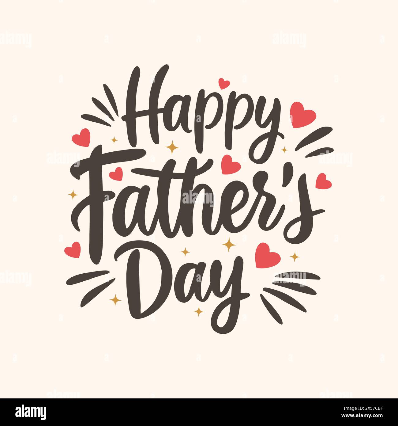 Buona festa del papà, scritta a mano, biglietto di auguri con cuori ed elementi, illustrazione vettoriale. Modello calligrafico giorno del papà. Il miglior papà Illustrazione Vettoriale