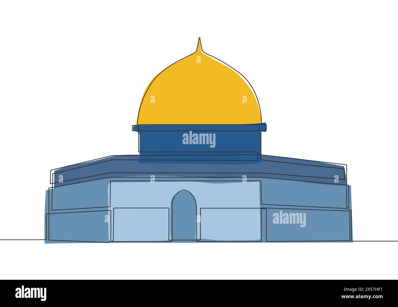 Un disegno a linea continua della storica masjid islamica o della cupola della moschea della roccia. L'antico edificio che utilizza come luogo di culto per Illustrazione Vettoriale