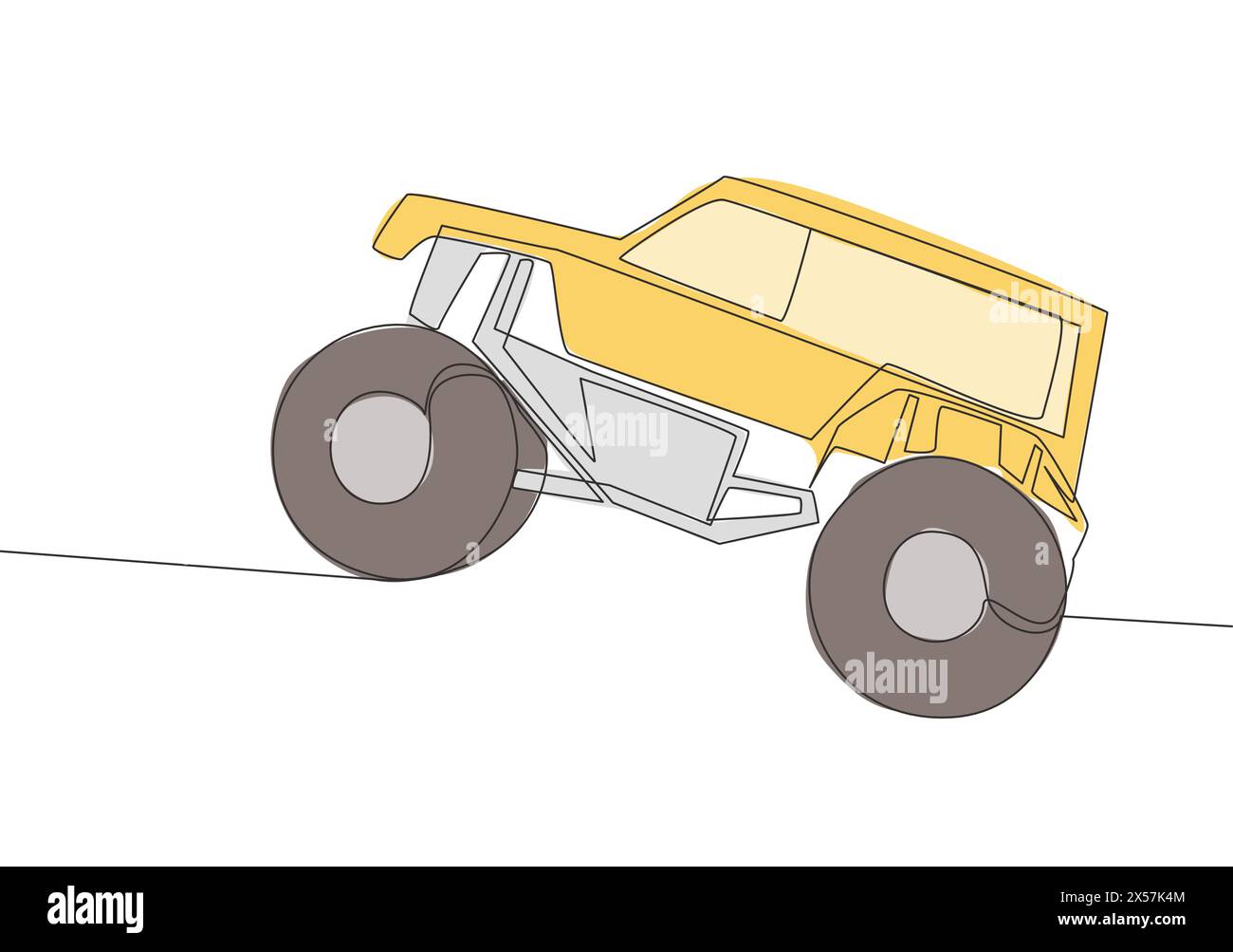 Disegno continuo di una jeep fuoristrada 4x4 con volante per gare e tornei. Concetto di trasporto di veicoli Rally Adventure. O Illustrazione Vettoriale