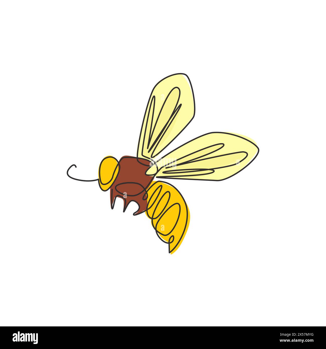 Un disegno a linea singola di cute bee per l'identità del logo aziendale. Il concetto dell'icona di una fattoria di api dalla forma di animale della vespa. Design di tendenza con disegno a linea continua V Illustrazione Vettoriale