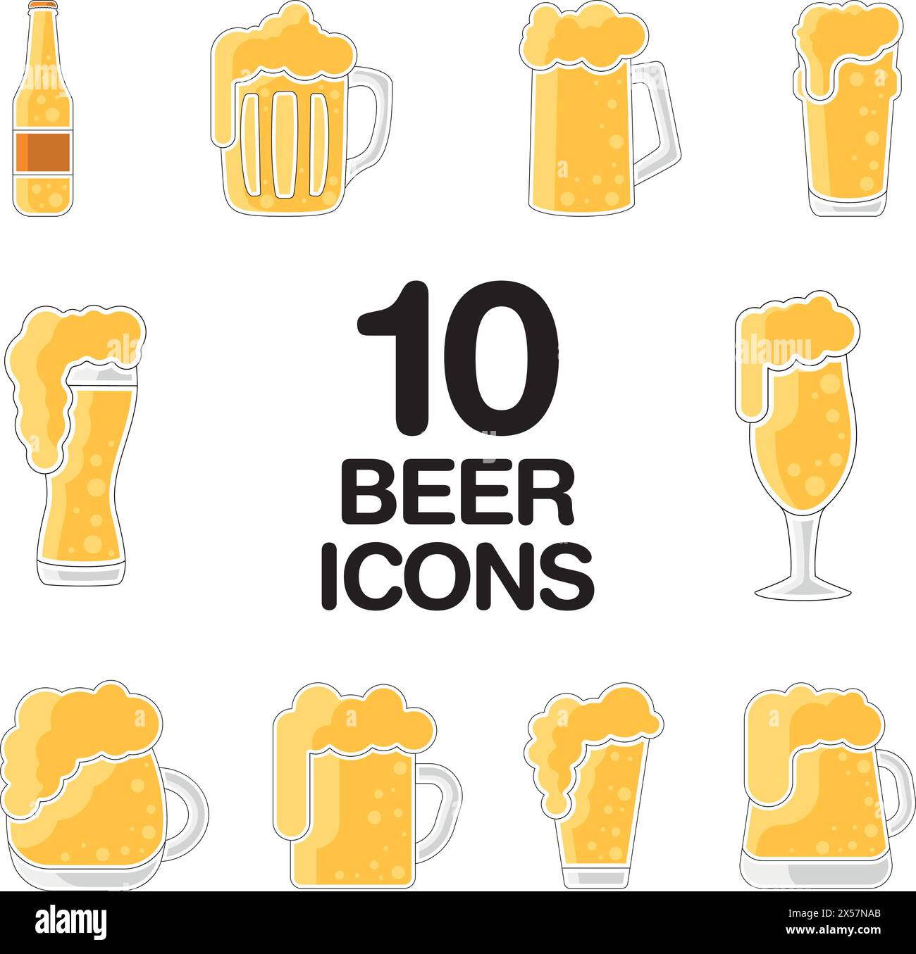 Set di icone degli schizzi di birre colorate Vector Illustrazione Vettoriale